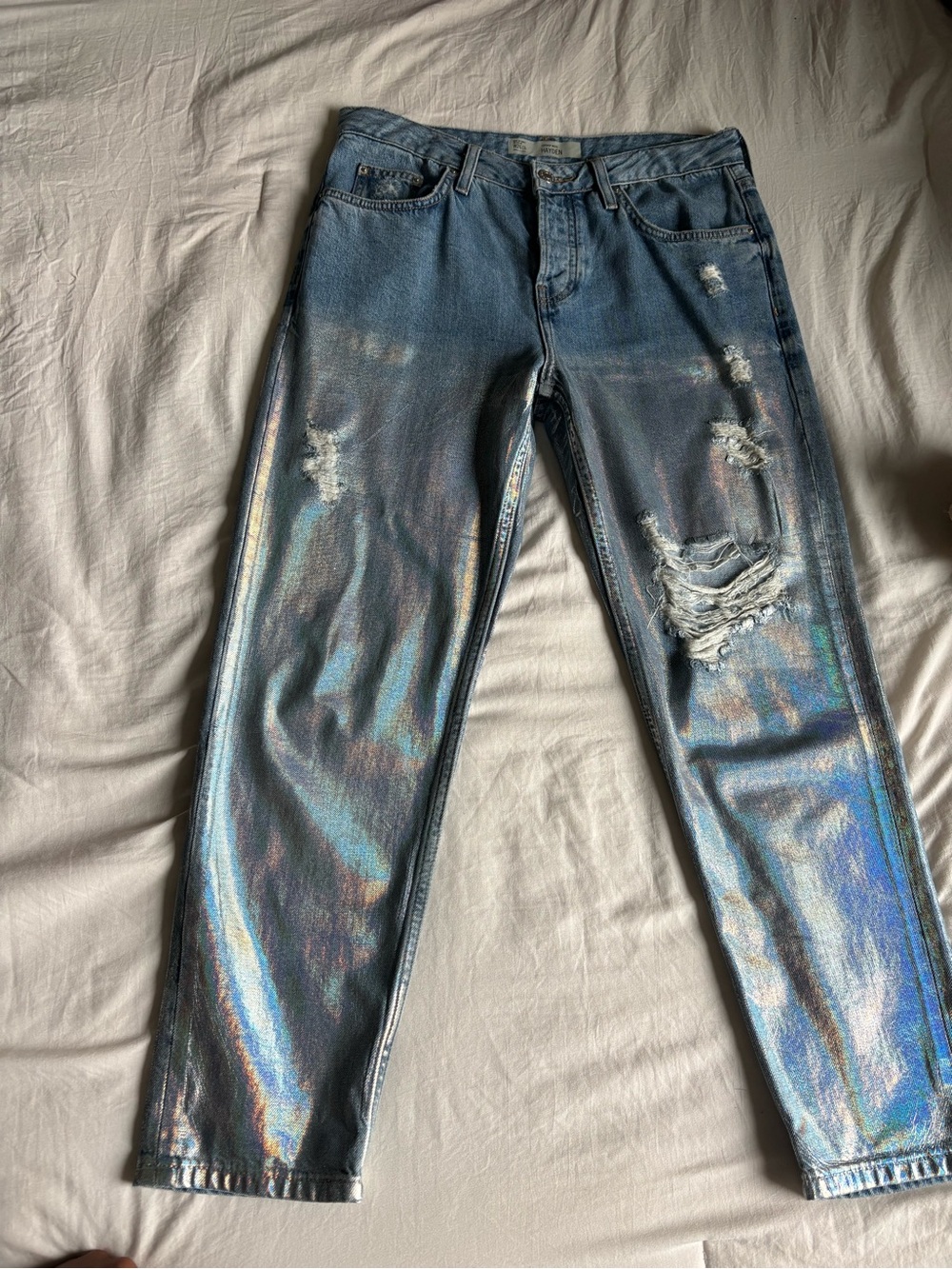 Iridescent coated jeans